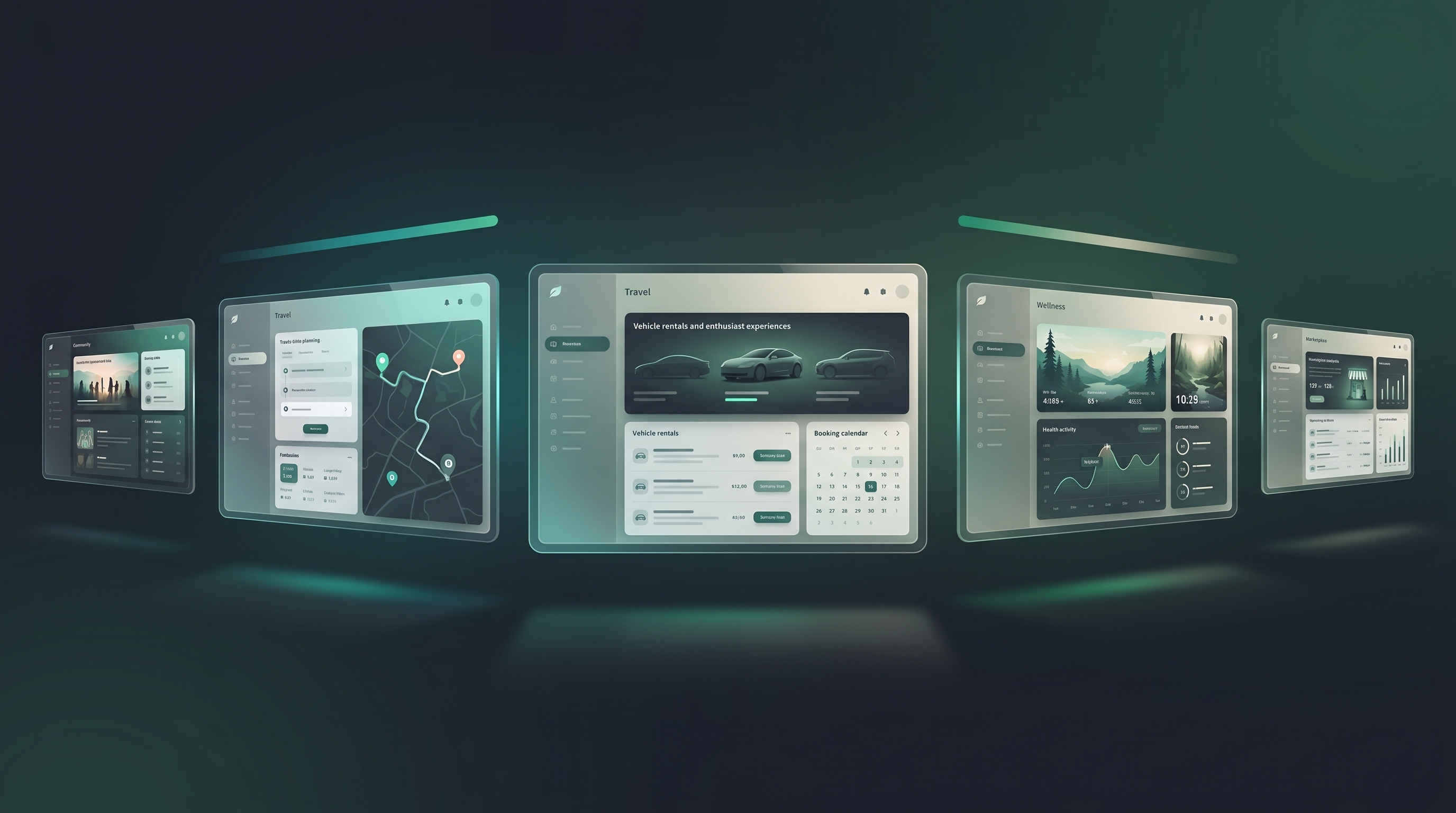 Dark slate software suite visual for Ridgeleaf platforms.